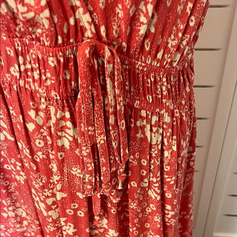 NWT Knox Rose Boho Pink Red Floral Maxi Smock Waist Dress with Cream Print Sz M - Picture 9 of 11